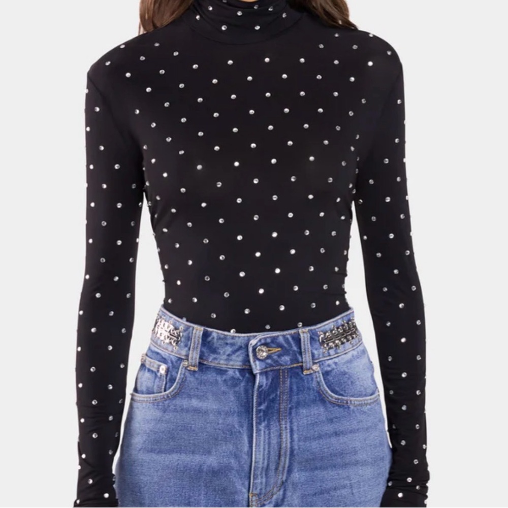Good American Crystal Embellished Black Women's Top